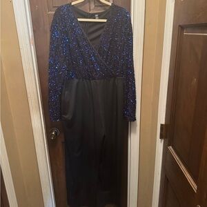 Women’s 2XL Elegant Blue and Black Sequin Pantsuit